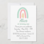 水色レインボーグリーンピンクイエロー1st誕生日 招待状 (正面)