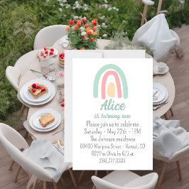 水色レインボーグリーンピンクイエロー1st誕生日 招待状