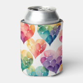 水色レインボーバレンタインハートパターン 缶クーラー (缶正面)