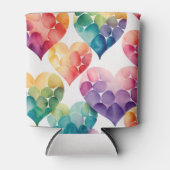 水色レインボーバレンタインハートパターン 缶クーラー (正面)