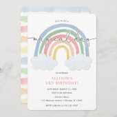 水色レインボーパステル女の子の誕生日パーティー 招待状 (正面/裏面)