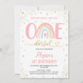 水色レインボーパステル女の子1st誕生日パーティー 招待状 (正面)