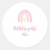 水色レインボーピンクイエローバースデーパーティー ラウンドシール (正面)