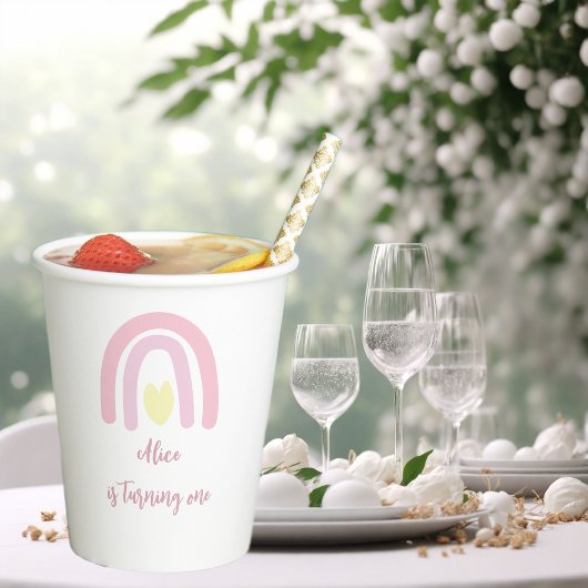 水色レインボーピンクイエローバースデーパーティー 紙コップ