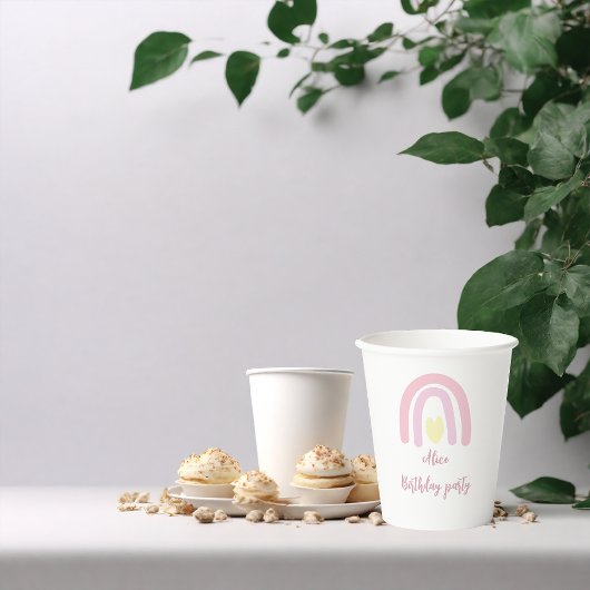 水色レインボーピンクイエローバースデーパーティー 紙コップ