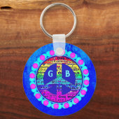 水色レインボーピースサインとブルー鮮やかの対決 キーホルダー (正面)