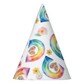 水色レインボーフローラ誕生日パーティーハット パーティーハット (左)