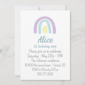 水色レインボーブルー薄紫イエロー1st誕生日 招待状 (正面)