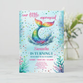水色レインボーマーメイドテール1st誕生日 招待状 (スタンド正面)