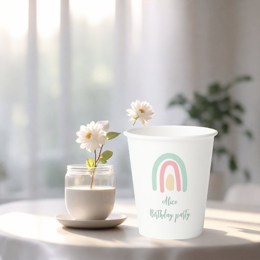 水色レインボーミントイエローバースデーパーティー 紙コップ