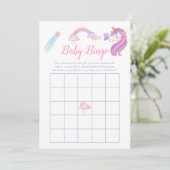 水色レインボーユニコーンベビーガールシャワービンゴ 招待状 (スタンド正面)