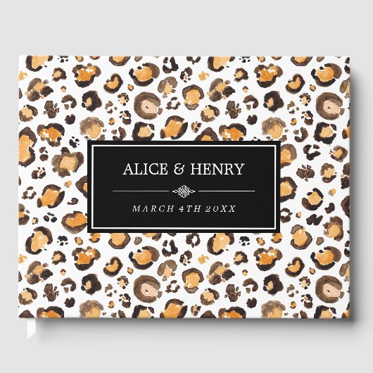 水色レオパード結婚プリント ゲストブック (正面)