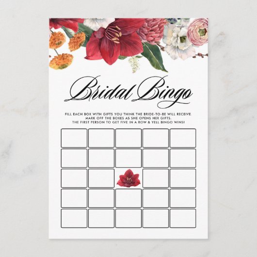 水色レッドアマリリスブライダルシャワービンゴゲーム エンクロージャーカード (正面)