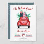 水色レッドカーイラストレーションクリスマスパーティー 招待状 (正面/裏面)