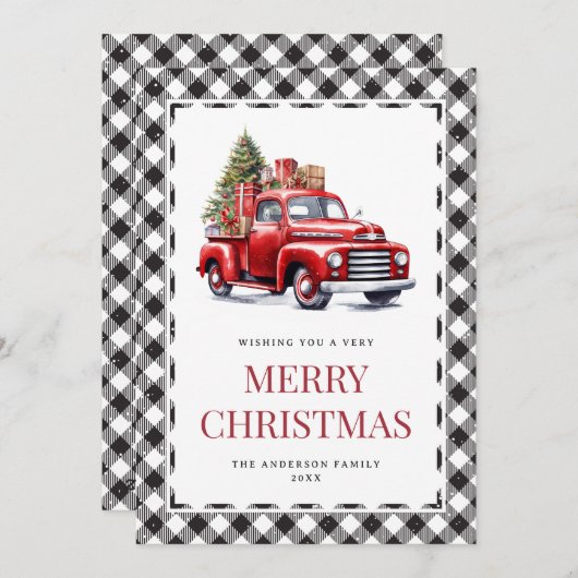 水色レッドトラックバッファロープレイドクリスマス シーズンカード (正面/裏面)