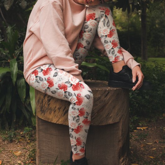 水色レッドブラックバラパターンバレンタインラブ レギンス