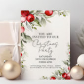 水色レッドベリーグリーンリークリスマスパーティー 招待状