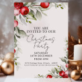 水色レッドベリーグリーンリークリスマスパーティー 招待状