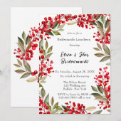 水色レッドベリーリースブリデスメイドランチョン 招待状 (正面/裏面)