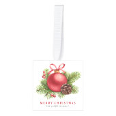 水色レッドボールボーブルフォトクリスマス キューブオーナメント (正面)