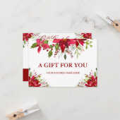 水色レッドポインセチアフローラギフト証明書 カード (正面/裏面インサイチュ)