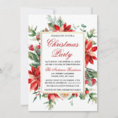 水色レッドポインセチアフローラクリスマスパーティー 招待状 (正面)