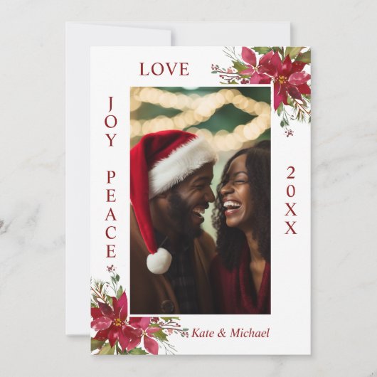 水色レッドポインセチア喜び平和の愛 |写真 シーズンカード (正面)