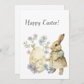 水色レトロなイースター卵とバニー サンキューカード (正面/裏面)