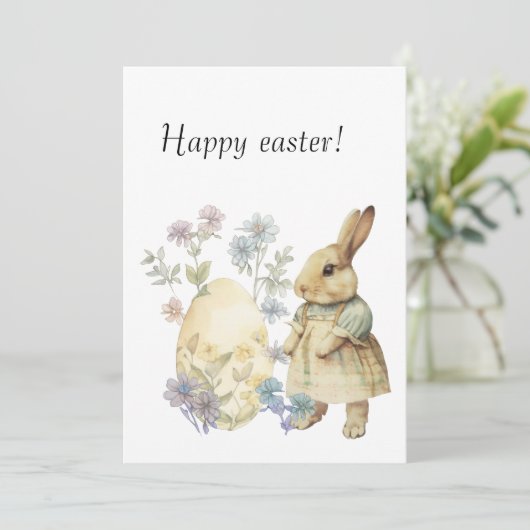 水色レトロなイースター卵とバニー 招待状 (スタンド正面)