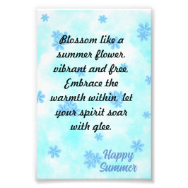 水色レトロブルーフローラ絵を描手 フォトプリント           