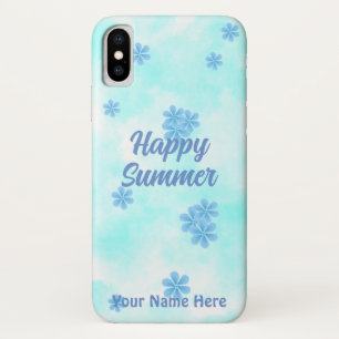 水色レトロブルーフローラ絵を描手 iPhone X ケース