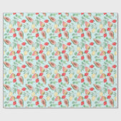 水色レモンの果物パパイヤ、梨、イチゴ、 ラッピングペーパー (フラット)