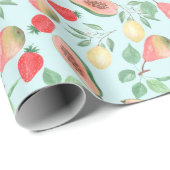 水色レモンの果物パパイヤ、梨、イチゴ、 ラッピングペーパー (ロールコーナー)