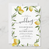 水色レモンの緑の結婚葉 招待状 (正面)