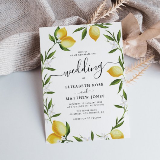 水色レモンの緑の結婚葉 招待状