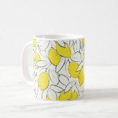 水色レモンシトラスのシームレスパターン コーヒーマグカップ (正面左)