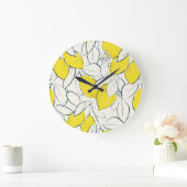 水色レモンシトラスのシームレスパターン ラージ壁時計 (ホーム)