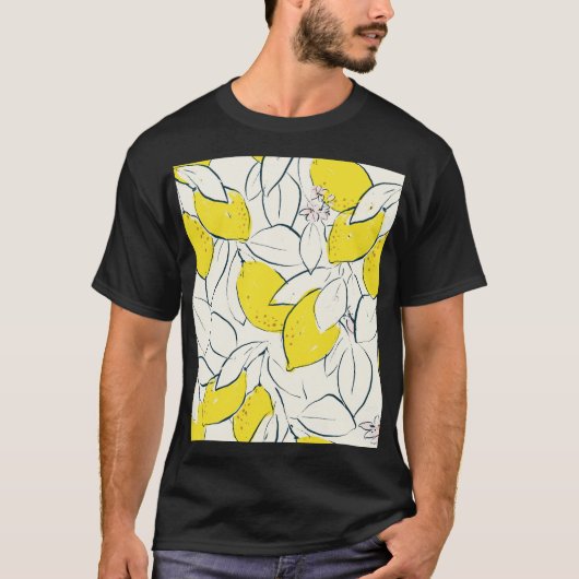 水色レモンシトラスのシームレスパターン Tシャツ (正面)