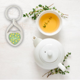 水色レモンパターングリーンメタルキーチェーン キーホルダー