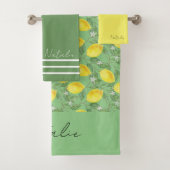 水色レモンパターングリーン名 バスタオルセット (インサイチュ)