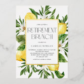 水色レモンフレームボタニカルリタイアメントブランチ 箔招待状 (正面)