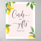 水色レモンベビーシャワーカードとギフトサイン ポスター (正面)
