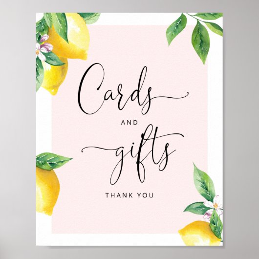 水色レモンベビーシャワーカードとギフトサイン ポスター (正面)