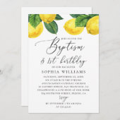 水色レモン柑橘類。バプテスマ1歳の誕生日 招待状 (正面/裏面)