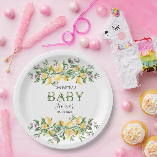 水色レモン植物花 ペーパープレート (パーティー)