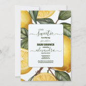 水色レモン男女兼用黄色ベビーシャワー 招待状 (正面)