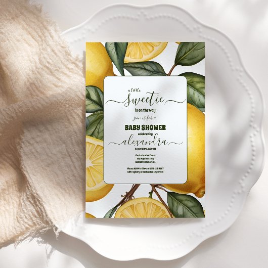水色レモン男女兼用黄色ベビーシャワー 招待状