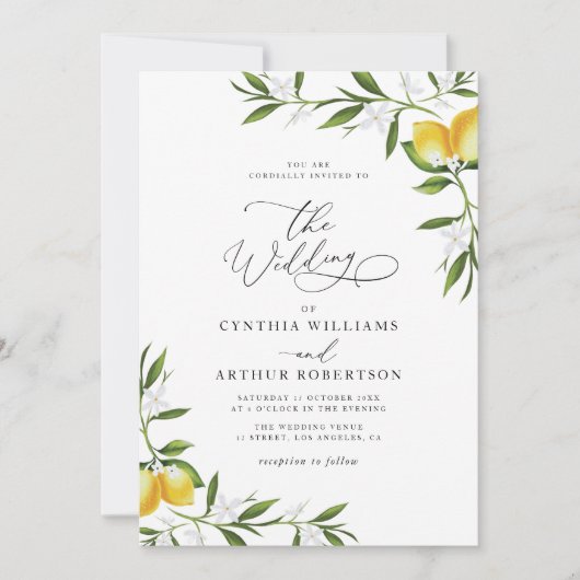 水色レモン緑結婚式招待状 招待状 (正面)