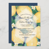 水色レモンonネイビーブルー結婚式招待状 (正面/裏面)