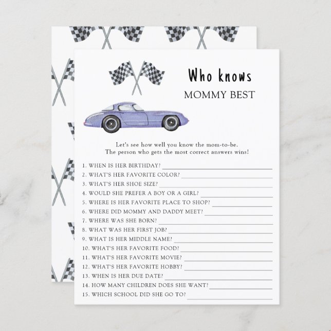 水色レーシングカー – 誰がママを知っ最高のている (正面/裏面)